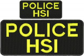 Police Hsi Embroidery Patch 4x10 And 2x5 Hook On Back