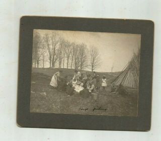 1890 - 1905 Photo On Board Hop Picking Upstate Ny Utica Area People Picnic Break