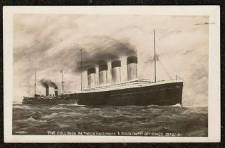 1911 Ss Olympic Ship Collision With Hms Hawke Off Cowes Real Photo Postcard