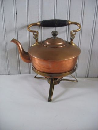 1892 S.  Sternau & Co.  Antique Copper & Brass Tea Kettle,  Stand,  And Warmer Frame