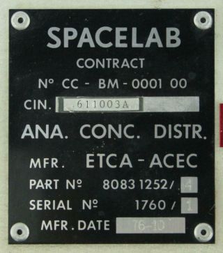 NASA Space Shuttle / SPACELAB Hardware ETCA - ACEC Control Panel KSC GSE 7