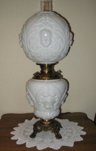 Victorian Milk Glass Cherubs Oil Lamp