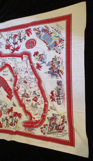 Vintage 1950 ' s Florida Map Souvenir Card Table Tablecloth Pre - Disney Piece 2
