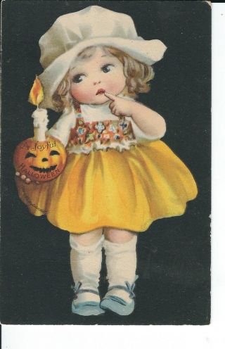 As - 058 - Ellen Clapsaddle Halloween Girl With Jack O Lantern Candle Postcard Vtg