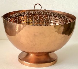 Vtg Rhodesian Copper Bowl Hand Made Hammered W/wire Flower Frog Nkana Craftsman
