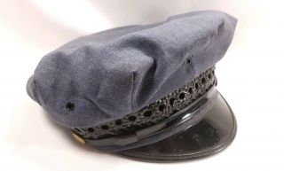 Vintage Mid Century Policemans Hat Police Cap Braided Leather With Leather Band