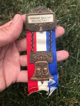 1936 Democratic National Convention Medal Badge Pin Roosevelt Ribbon Secretary