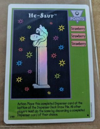 Pez Card Game - Rare Foil Card 199 Silver Pezasaur - Very Hard To Find