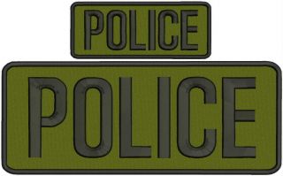 Police Embroidery Patches 4x10 " And 2x5 Hook On Back Od Green Black Letters