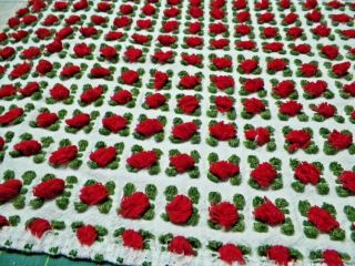 Vintage Plump Red Rosebuds Chenille Bedspread Quilt Craft Fabric A 1524