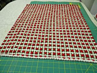 Vintage Plump Red Rosebuds Chenille Bedspread Quilt Craft Fabric A 1522