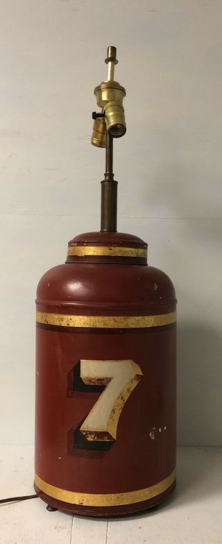Antique 19th C Red English Tole Tea Canister Lamp With Gilt Stencil No 7
