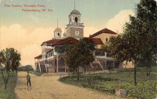Parkersburg West Virginia Terrapin Park Casino Man On Gravel Road 1913 Postcard