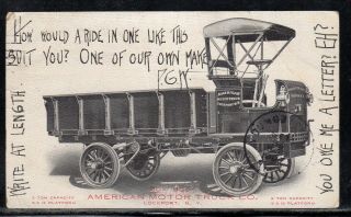 American Motor Truck Company Lockport Ny Advertising Card 1907 L25
