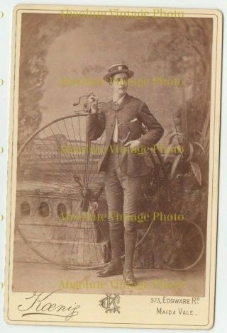Old Cabinet Photo Young Man & Penny Farthing Bicycle Charles Koenig Paddinton