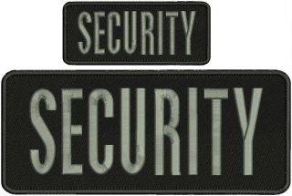 Security Embroidery Patches 4x10 And 2x5 Hookon Back Grey Letters