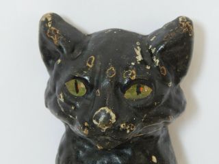 Antique Sitting Black Cat Doorstop Cast Iron Green Eyes National Foundry 1920s 2