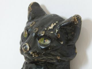 Antique Sitting Black Cat Doorstop Cast Iron Green Eyes National Foundry 1920s 3