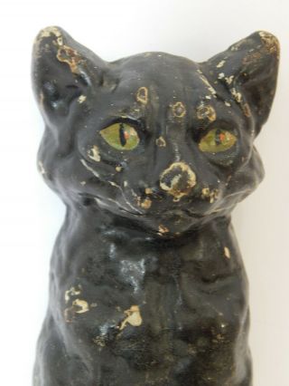 Antique Sitting Black Cat Doorstop Cast Iron Green Eyes National Foundry 1920s 5