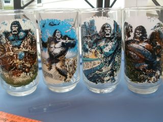 Vintage Set Of 4 Coca - Cola King Kong Drinking Glass 1976 (ab)