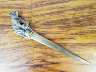 Antique Austrian Bronze Letter Opener Grizzly Bear 1920s Desk Accessory Stamped