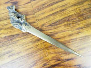 Antique Austrian Bronze Letter Opener Grizzly Bear 1920s Desk Accessory Stamped 4