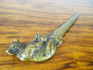Antique Austrian Bronze Letter Opener Grizzly Bear 1920s Desk Accessory Stamped 6