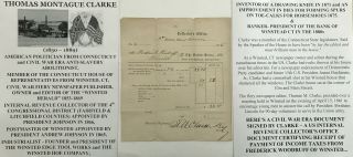 Abolitionist Politician Publisher Winsted Ct Income Tax Return Document Signed