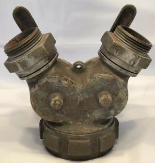 Vintage Fire Hydrant Hose Water Thief Wye Splitter Elkhart Brass w/ Male Ends 3