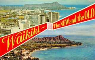 Waikiki Hawaii The And The Old - Split View Large Letter Postcard