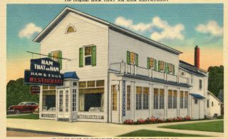 1953 Linen Postcard The Ham That Am Ham Restaurant,  Chittenango,  N.  Y.