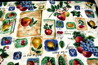 Vtg Tablecloth Cotton Fabric Fruit Theme Apple Pear Cherries 52 " X 65 "