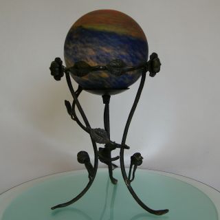 Vintage Table Lamp In Art Deco Style French Marmorean Glass Sphere Globe 1980 
