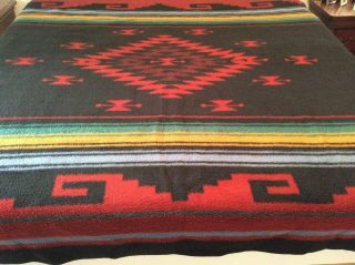 Vintage Biederlack West Germany Reversible Blanket Aztec Southwest Red Black