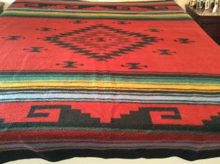 Vintage Biederlack West Germany Reversible Blanket Aztec Southwest Red Black 6