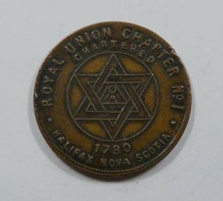 Vintage Halifax,  Nova Scotia,  Masonic Penny 1780 Royal Union Chapter No 1