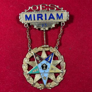 10k Gold And Enamel Vintage Order Of The Eastern Star Medal Pin,  Masonic,  Oes