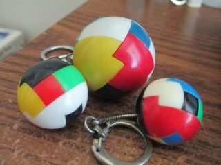 Vintage Plastic Keychain Puzzles 3 Different Spheres From Europe