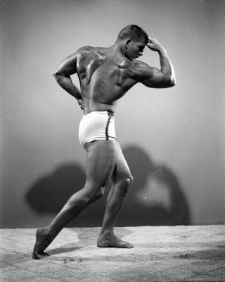 Vintage Negative: Bodybuilder Physique Pose Flex Shirtless Man Male 60s