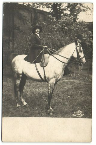 Lady On Horse Riding Side Saddle Vintage Real Photo Postcard