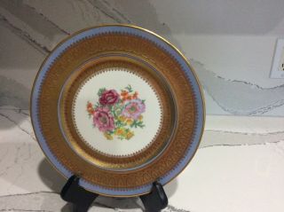 8 Wheeling Gold Encrusted,  Blue Rim,  Floral 11” China Charger Plates