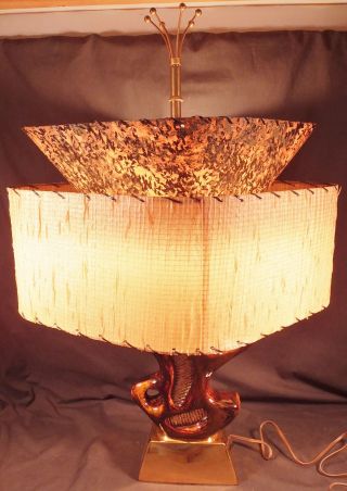 Vint 50s Brutalist Atomic Mcm Table Lamp Leslie China Co.  W/ Fiberglass Shade