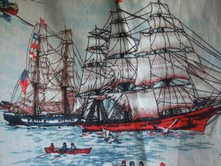 Vintage Curtains Red White Blue Ships Us Flag Lighthouse Boats England 1950s