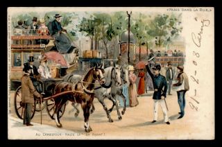 Dr Who 1903 France Paris Dans La Rue Horse Carriage Postcard C118510