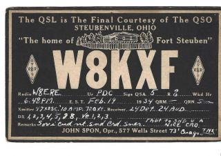 Qsl 1934 Steubenville Oh Radio Card