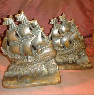 Sailing Ships Pair Cast Iron Heavy Bookends Vintage (co163)