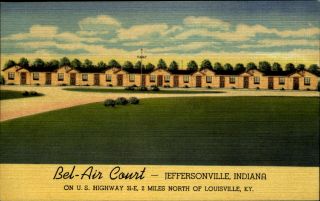 Bel Air Court Jeffersonville Indiana 1940s Linen Postcard