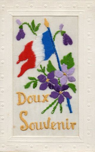 Doux Souvenir: Ww1 Patriotic Embroidered Silk Postcard