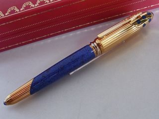 Panthere De Cartier Fountain Pen Gold Plated And Blue Lacquer