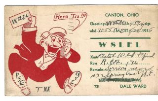 Qsl 1935 Canton Ohio Otto Eppers Cartoon Radio Card